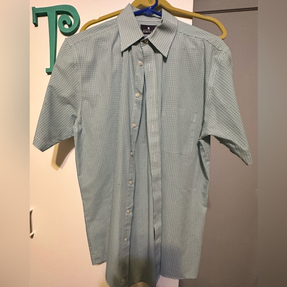 Men’s Stanford Dress shirt. Blue, green, white checked. Size 16 regular fit